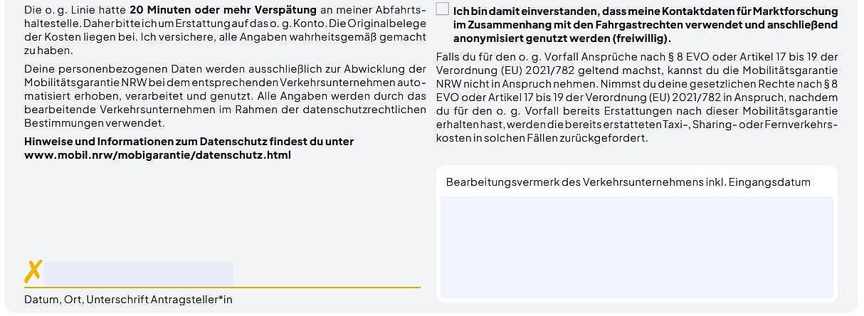 Datenangabe-Ansicht des Antragstellers