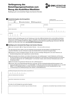 Verlängerung des Berechtigungsnachweises zum Bezug des AzubiAbos Westfalen für Lehranstalten und den Sozialen Dienst
